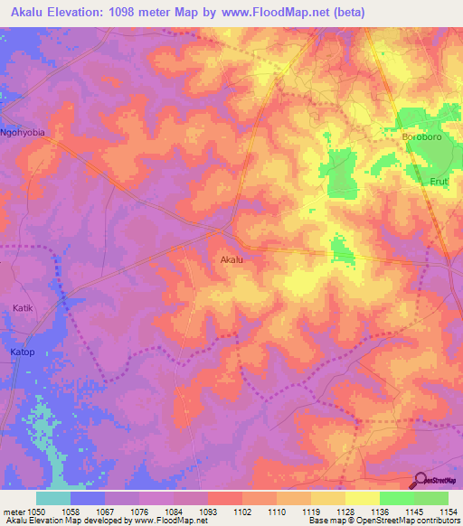 Akalu,Uganda Elevation Map