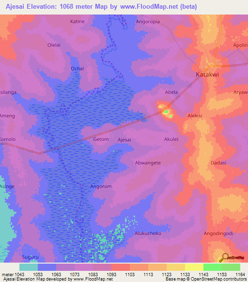 Ajesai,Uganda Elevation Map