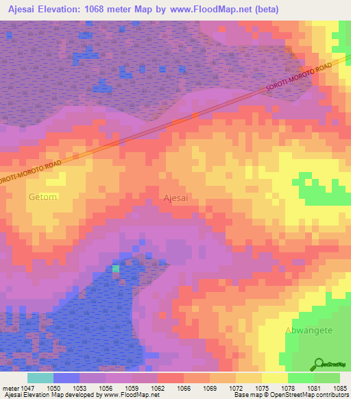 Ajesai,Uganda Elevation Map