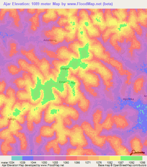 Ajar,Uganda Elevation Map