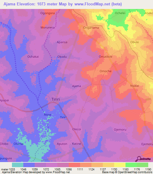 Ajama,Uganda Elevation Map