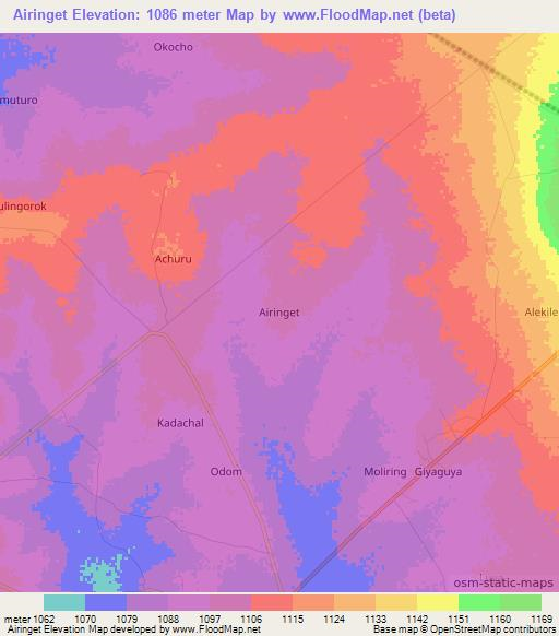 Airinget,Uganda Elevation Map