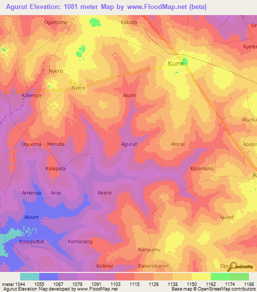 Agurut,Uganda Elevation Map