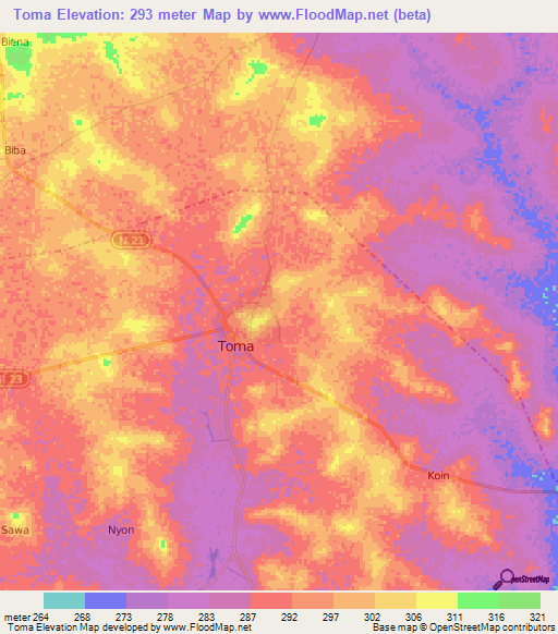 Toma,Burkina Faso Elevation Map
