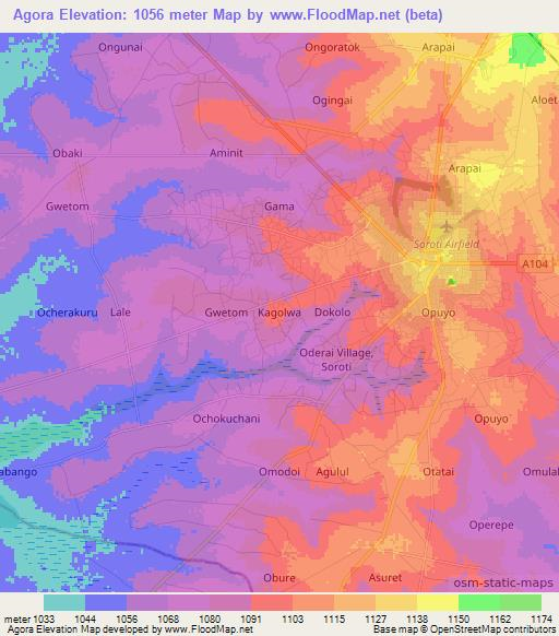 Agora,Uganda Elevation Map