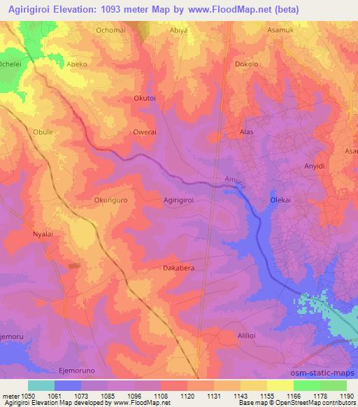 Agirigiroi,Uganda Elevation Map