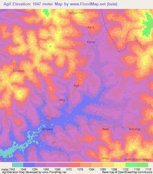 Agil,Uganda Elevation Map