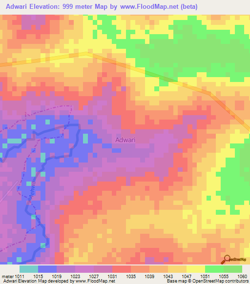 Adwari,Uganda Elevation Map