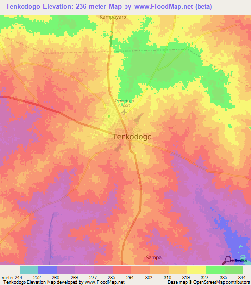 Tenkodogo,Burkina Faso Elevation Map