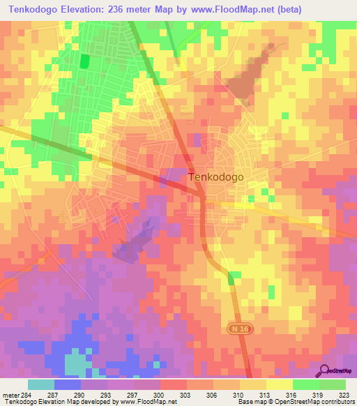 Tenkodogo,Burkina Faso Elevation Map