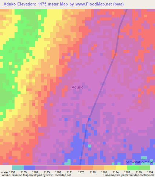 Aduko,Uganda Elevation Map