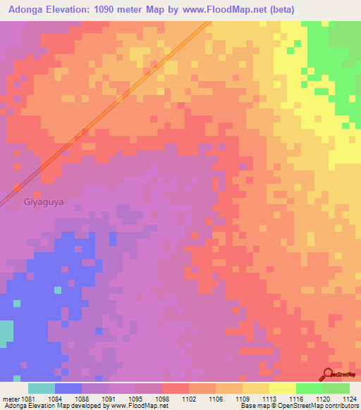 Adonga,Uganda Elevation Map