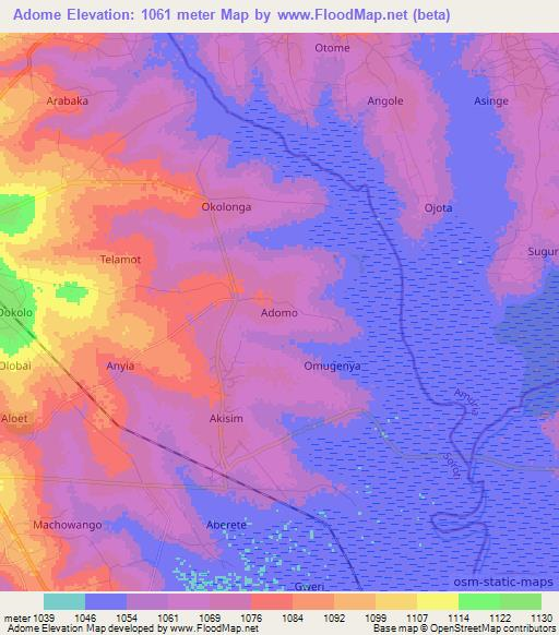 Adome,Uganda Elevation Map