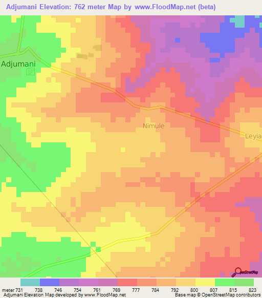Adjumani,Uganda Elevation Map