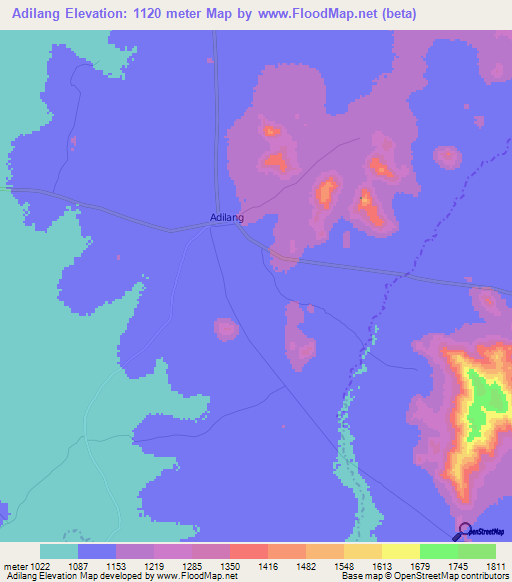 Adilang,Uganda Elevation Map