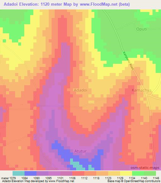 Adadoi,Uganda Elevation Map