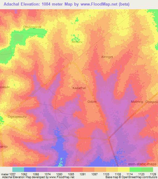Adachal,Uganda Elevation Map