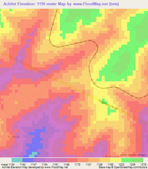 Achilet,Uganda Elevation Map