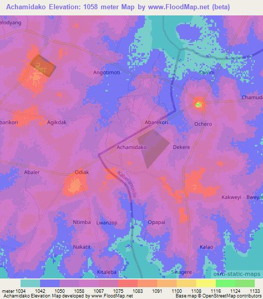 Achamidako,Uganda Elevation Map