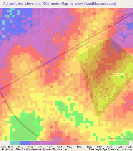 Achamidako,Uganda Elevation Map