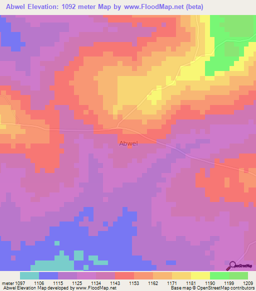 Abwel,Uganda Elevation Map