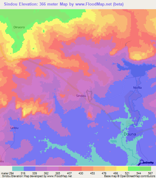 Sindou,Burkina Faso Elevation Map