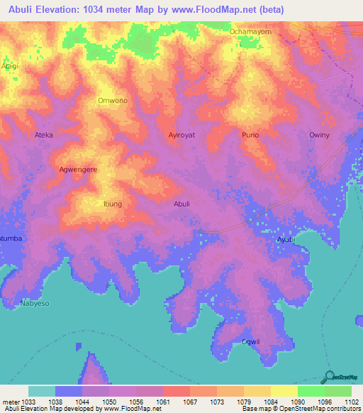Abuli,Uganda Elevation Map