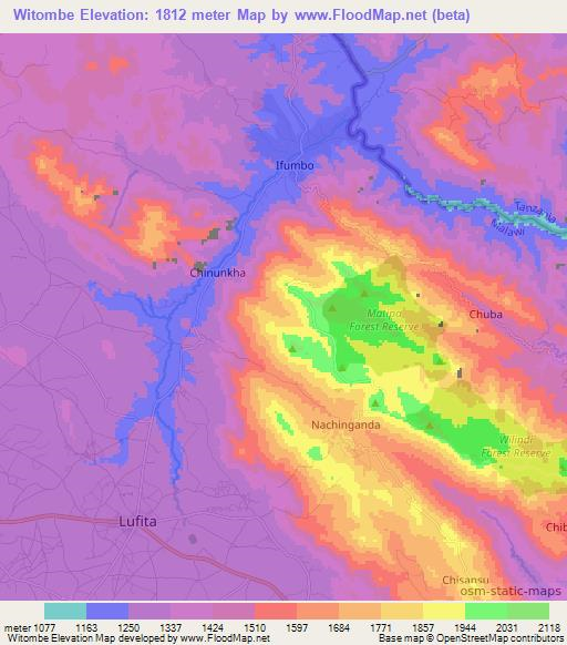 Witombe,Malawi Elevation Map