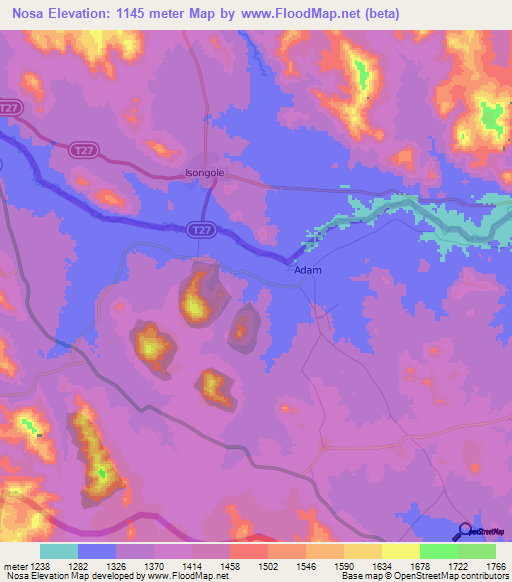 Nosa,Malawi Elevation Map