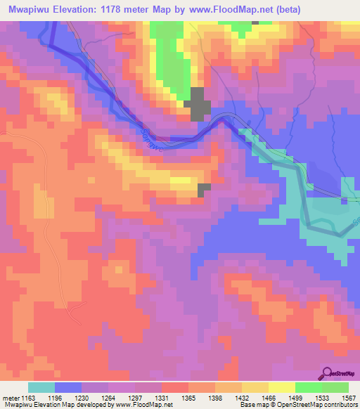 Mwapiwu,Malawi Elevation Map