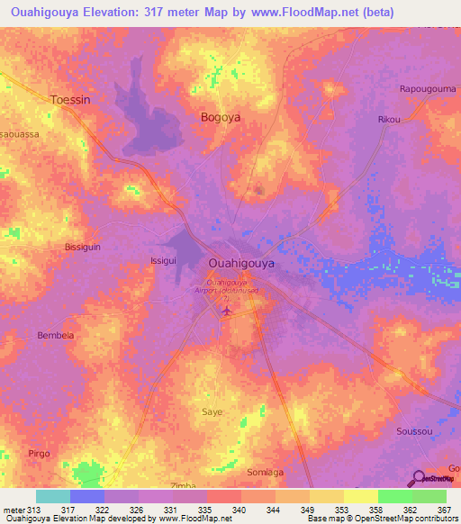 Ouahigouya,Burkina Faso Elevation Map