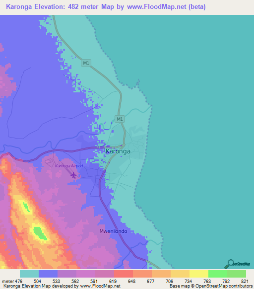 Karonga,Malawi Elevation Map