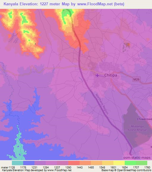 Kanyala,Malawi Elevation Map