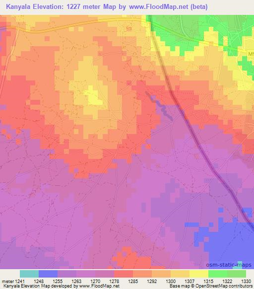 Kanyala,Malawi Elevation Map