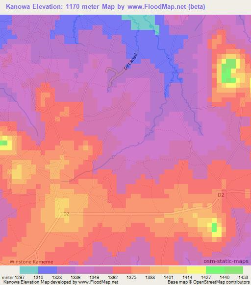 Kanowa,Malawi Elevation Map