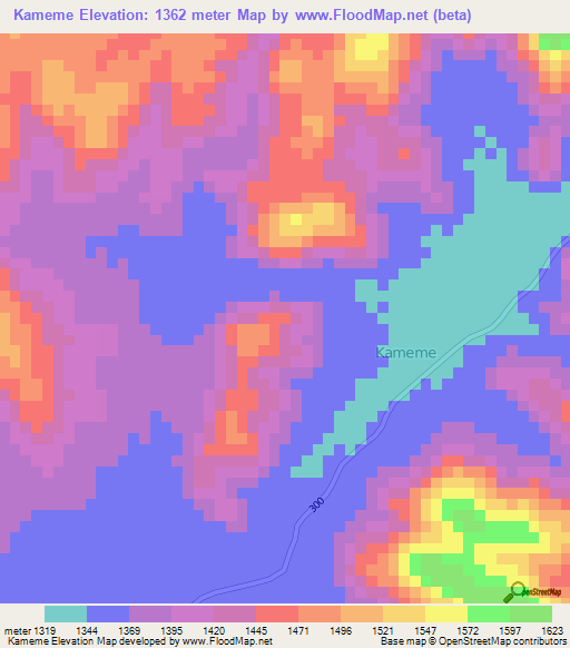 Kameme,Malawi Elevation Map