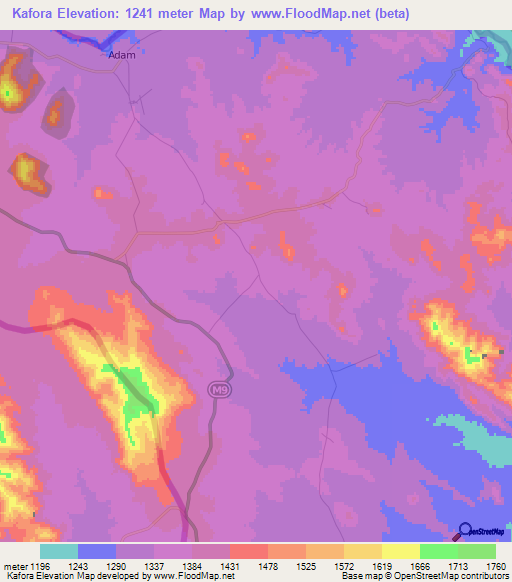 Kafora,Malawi Elevation Map