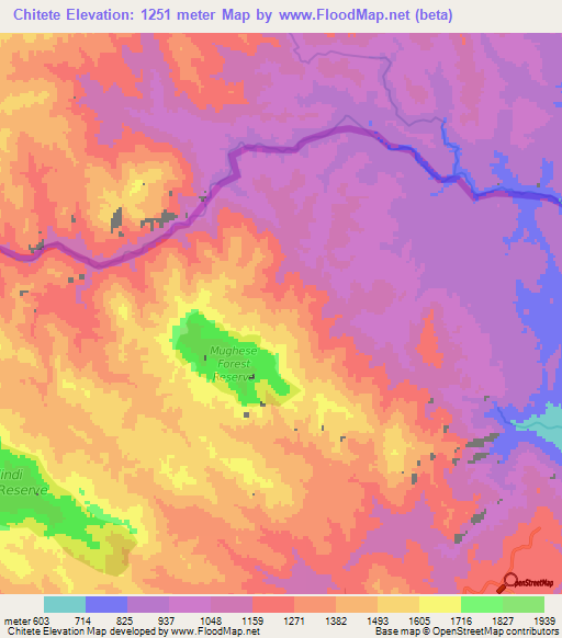 Chitete,Malawi Elevation Map
