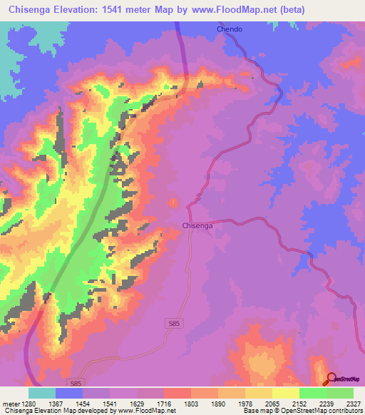 Chisenga,Malawi Elevation Map