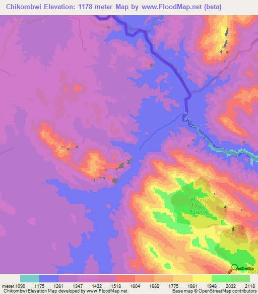 Chikombwi,Malawi Elevation Map