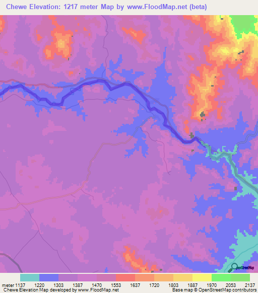 Chewe,Malawi Elevation Map