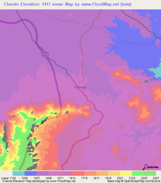 Chendo,Malawi Elevation Map