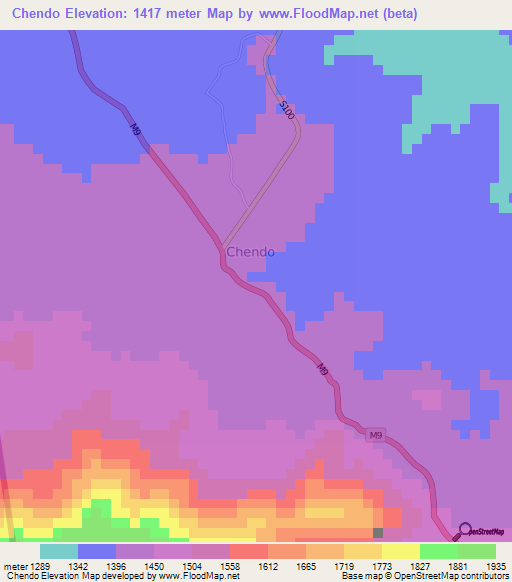 Chendo,Malawi Elevation Map