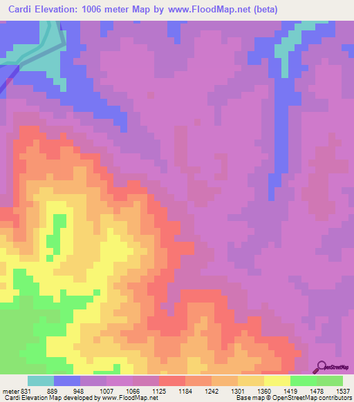 Cardi,Malawi Elevation Map