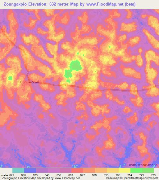 Zoungakpio,Central African Republic Elevation Map