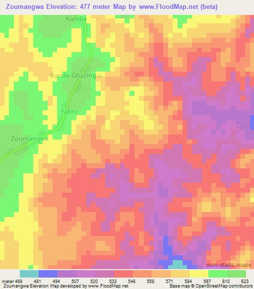Zoumangwa,Central African Republic Elevation Map