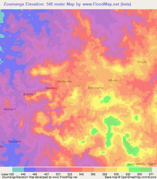 Zoumanga,Central African Republic Elevation Map