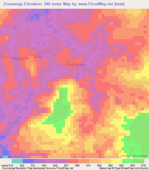 Zoumanga,Central African Republic Elevation Map