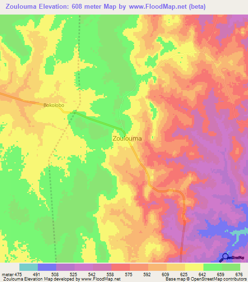 Zoulouma,Central African Republic Elevation Map