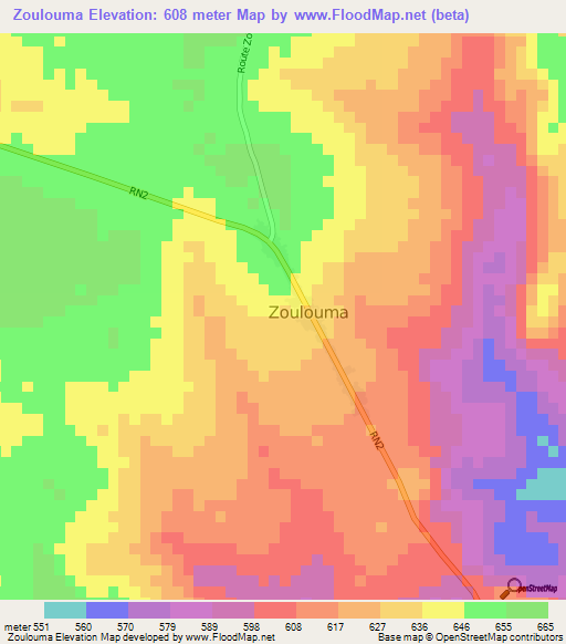 Zoulouma,Central African Republic Elevation Map